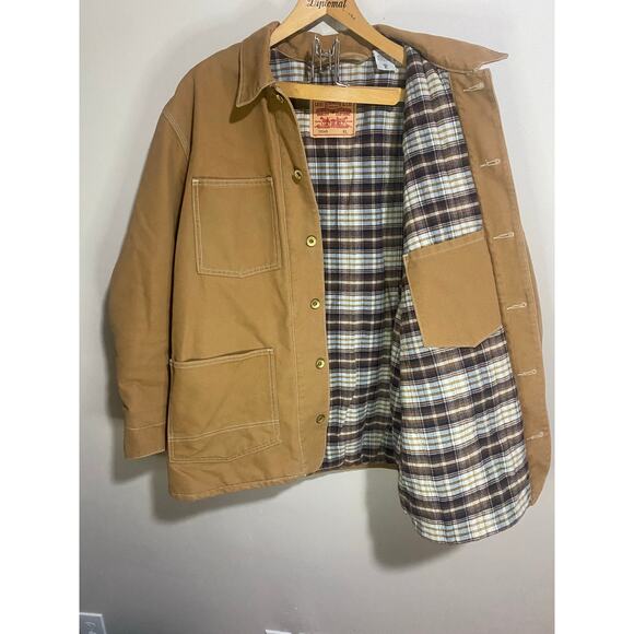 Levis Canvas Blanket Flannel Lined Chore Barn Coat Size XL Tan
